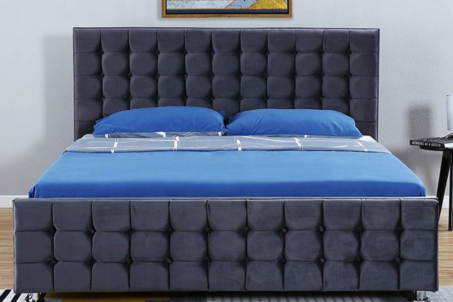 1354G Velvet Tufted Panel Solid-Wood King Ottoman Storage Bed Frame