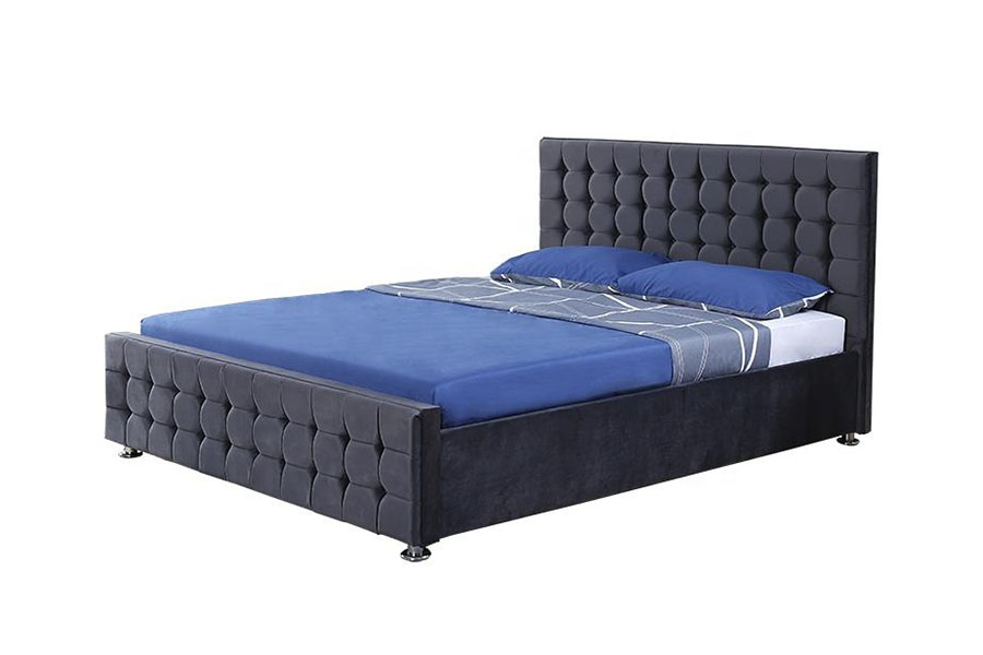 1354G Velvet Tufted Panel Solid-Wood King Ottoman Storage Bed Frame