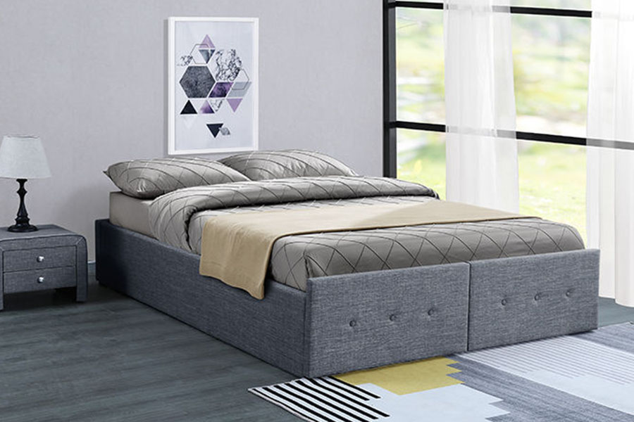 1326DG Gas-Lift Panel-Style Fabric Queen Storage Drawer Upholstered Bed Frame