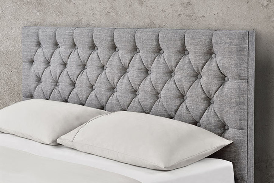1253G Diamond-Tufted Grey Fabric Chrome-Leg Hydraulic Storage Bed Frame